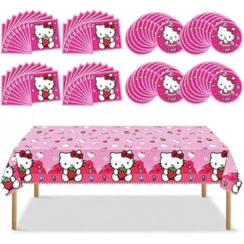 41 pcs Pink Cat Party Decoration Hello Cat Pink Kite Including 1pc Tablecover 20 pcs 7 inches Plates and 20 pcs 6.5 inches Napkins Cat Theme Birthday Party Decoration Favor Sets (Strawberry 41) - Image 1